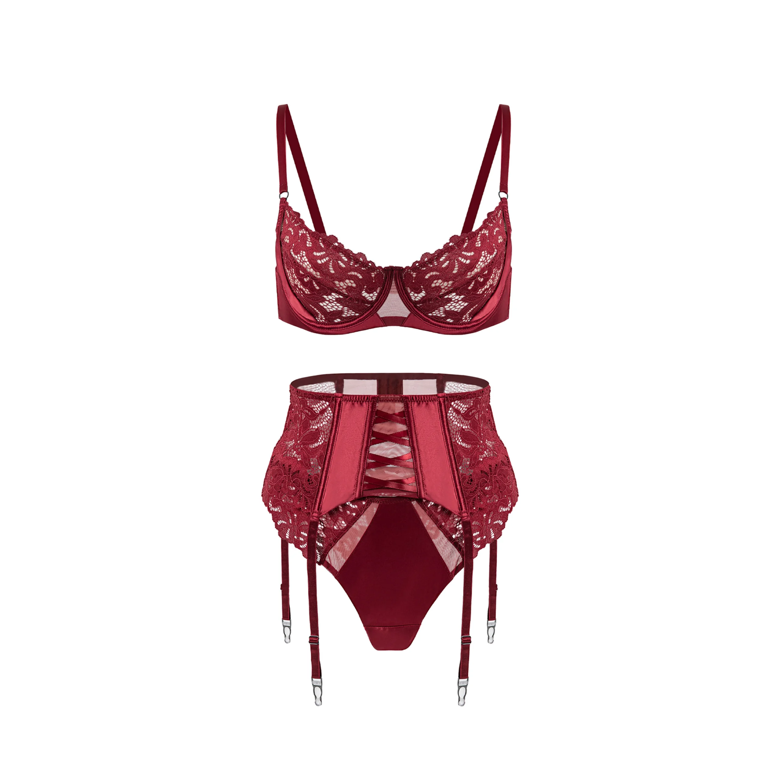 Maria Grazia Severi Luxury completo intimo rosso pizzo con reggicalze