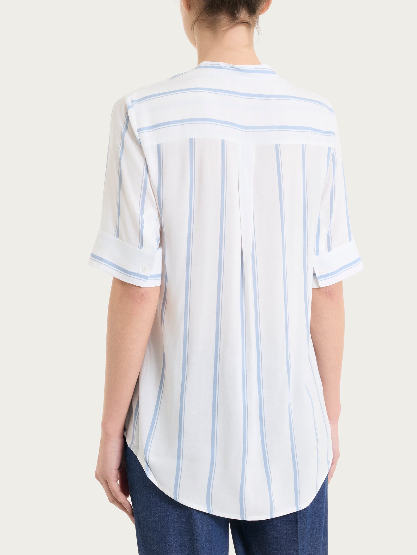 Ragno EcoSeta blusa righe manica corta Dusty Blue viscosa