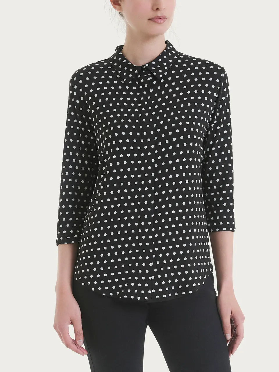Ragno Viscose camicia pois manica 3/4 nero