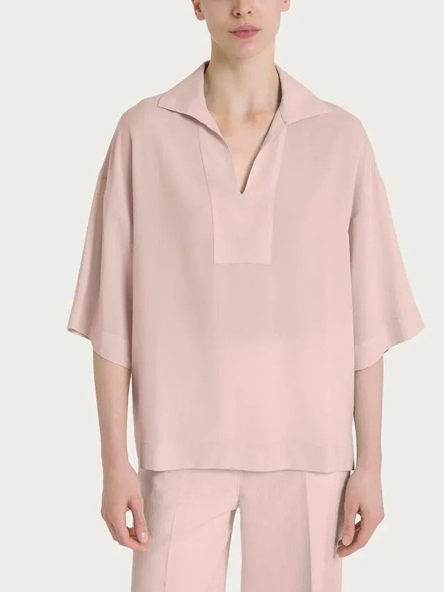 Ragno EcoSeta collo polo blusa rosa cameo raso