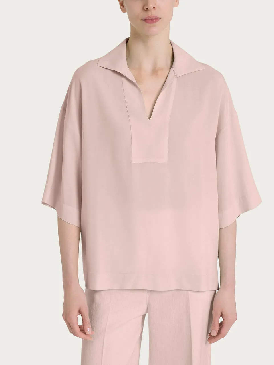 Ragno EcoSeta collo polo blusa rosa cameo raso