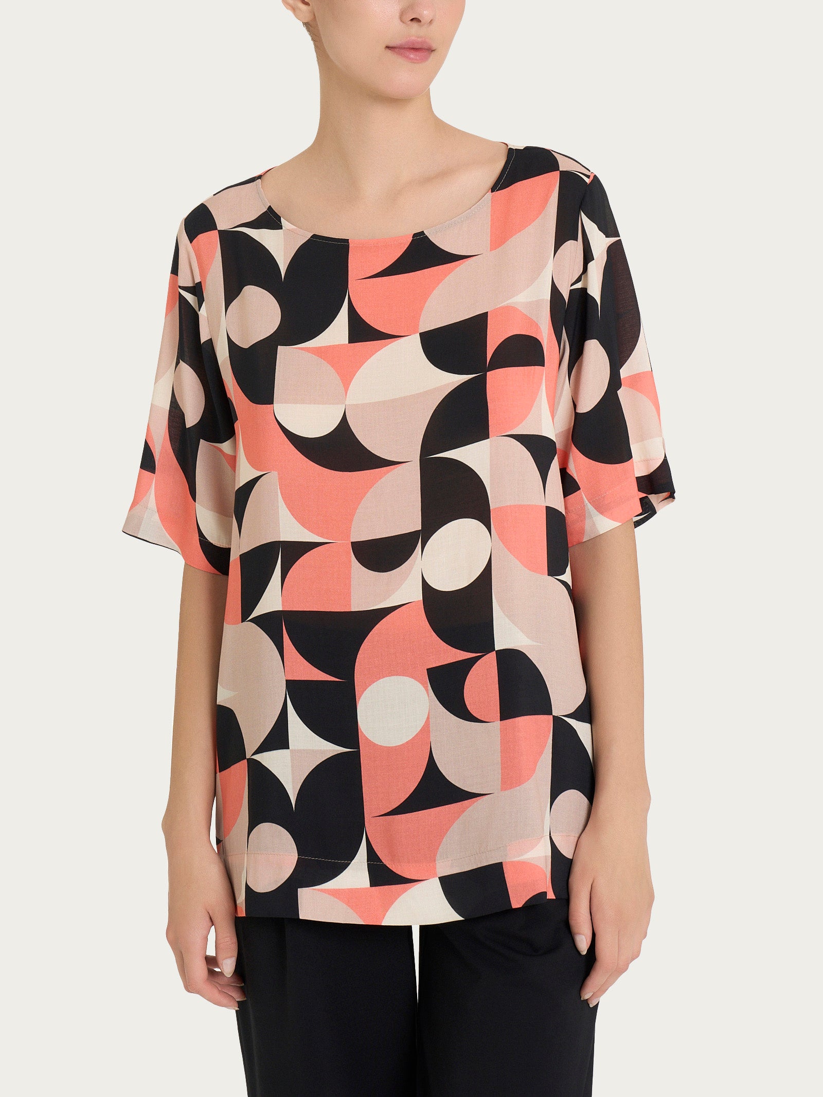 Ragno EcoSeta Blusa girocollo geometrica Warm Taupe viscosa