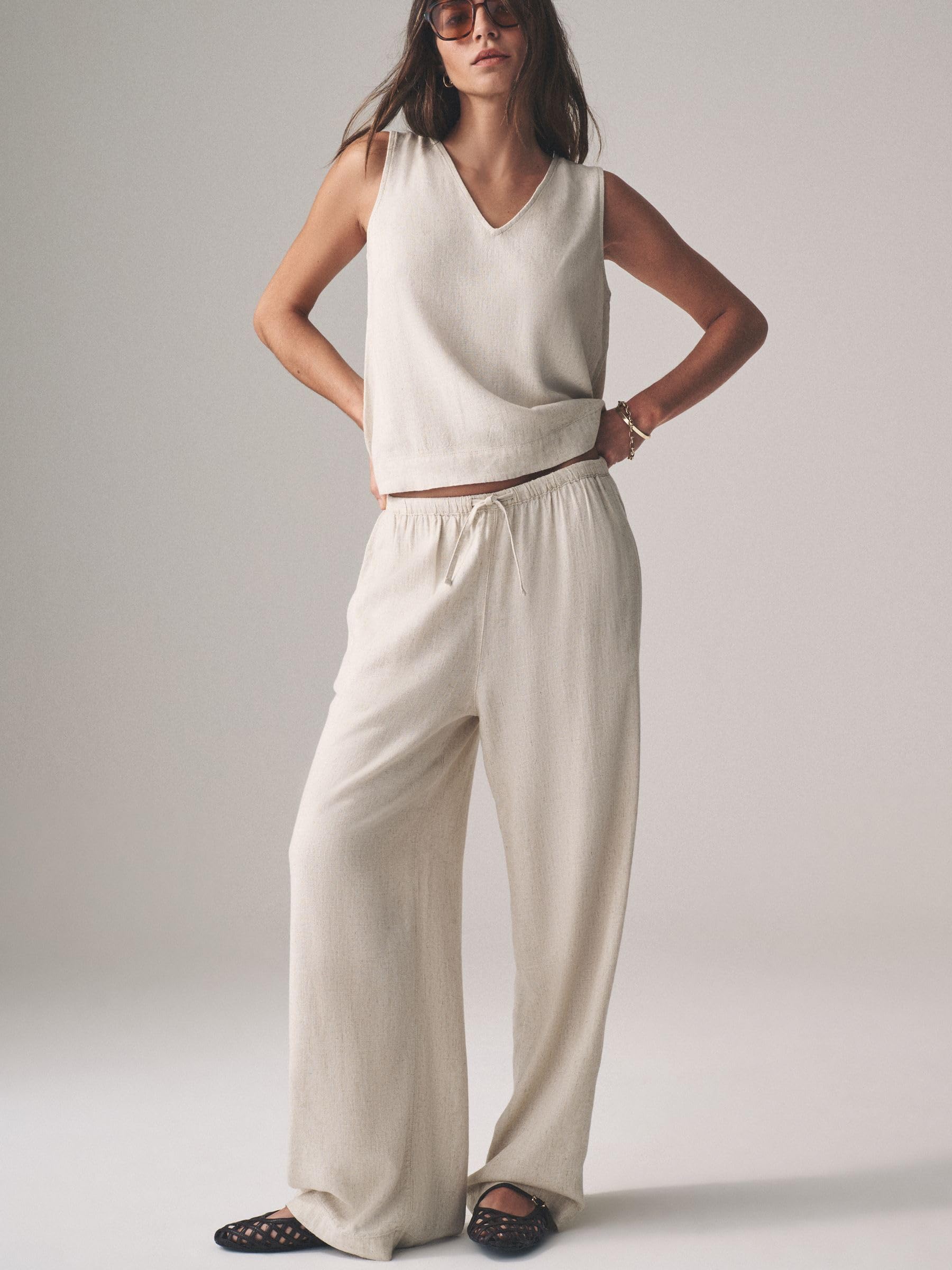 Geo Next The Set pantaloni donna gamba larga lino 3 pezzi