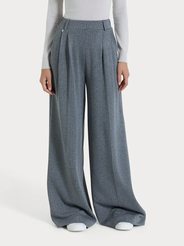 Ragno Eco Jacquard pantalone palazzo gessato Ardesia viscosa
