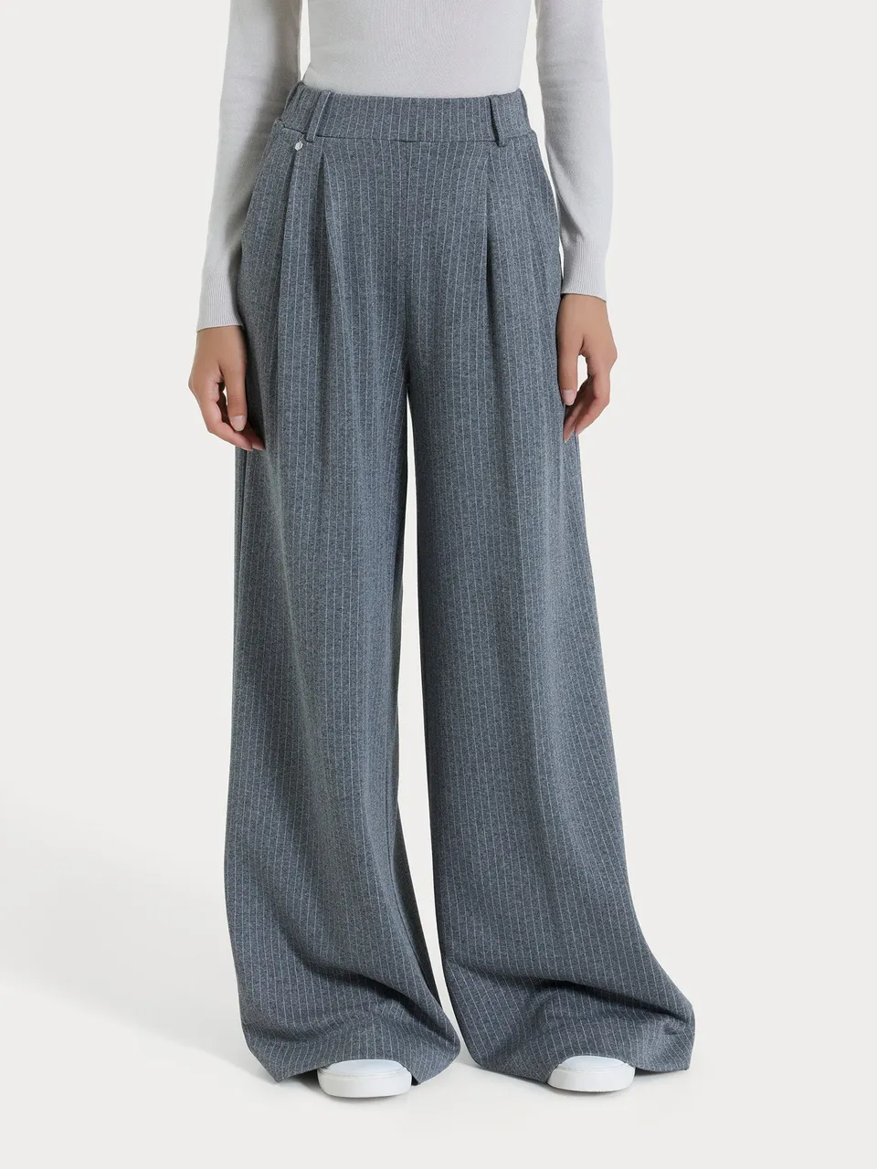 Ragno Eco Jacquard pantalone palazzo gessato Ardesia viscosa