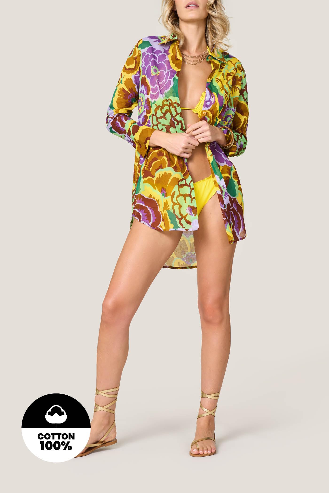 Goldenpoint Fleur copricostume maxi camicia S multicolor cotone