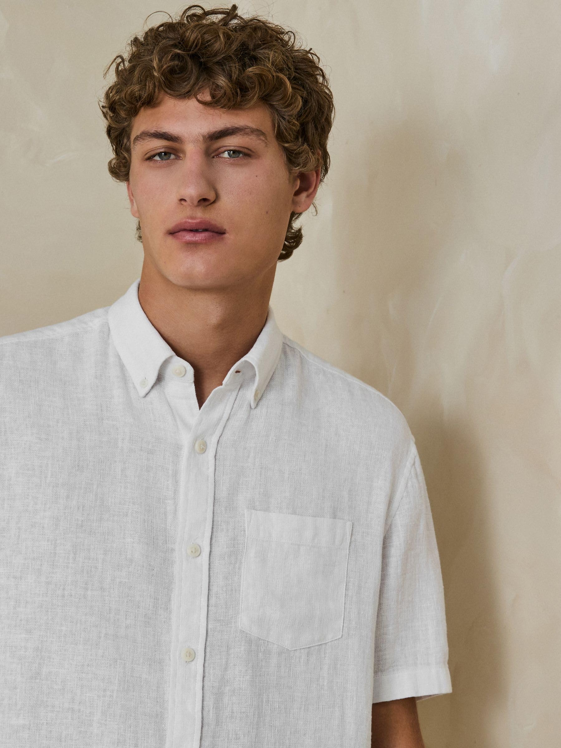 Next camicia uomo maniche corte cotone lino button-down