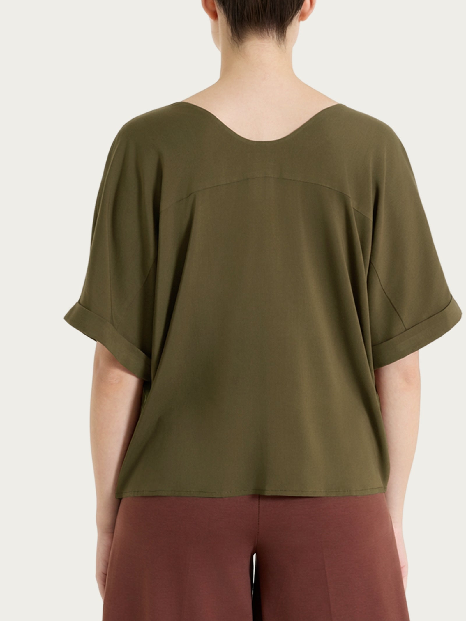 Ragno Voile Stretch Blusa Kimono Dark Olive viscosa