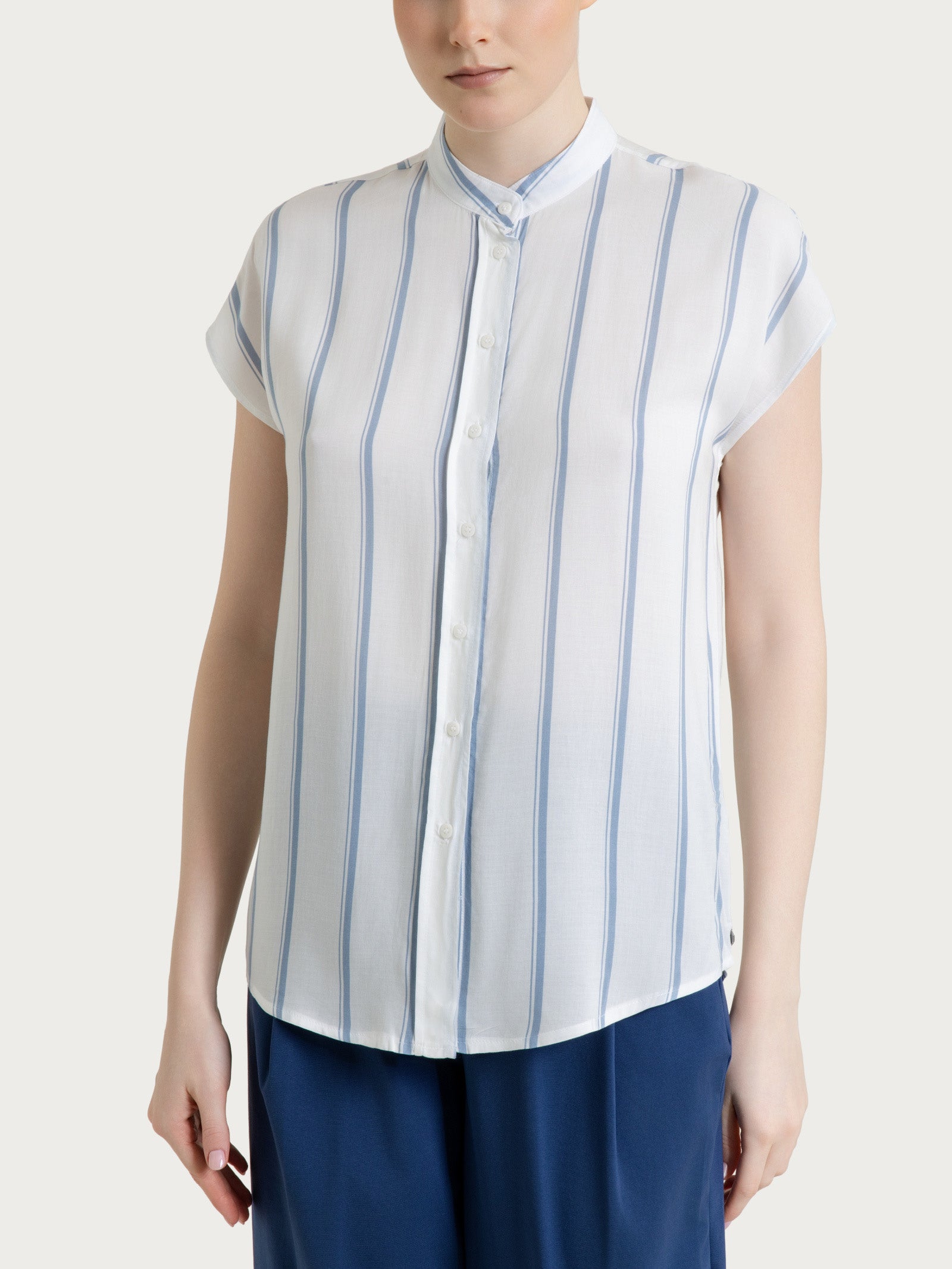 Ragno EcoSeta Camicia Righe Dusty Blue manica corta