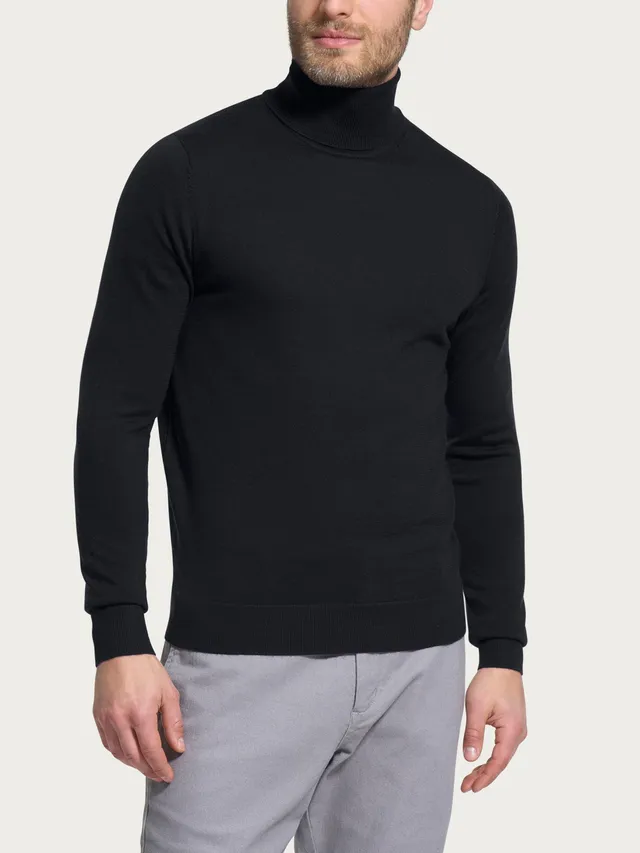 Ragno Merino Soft dolcevita uomo Nero pura lana
