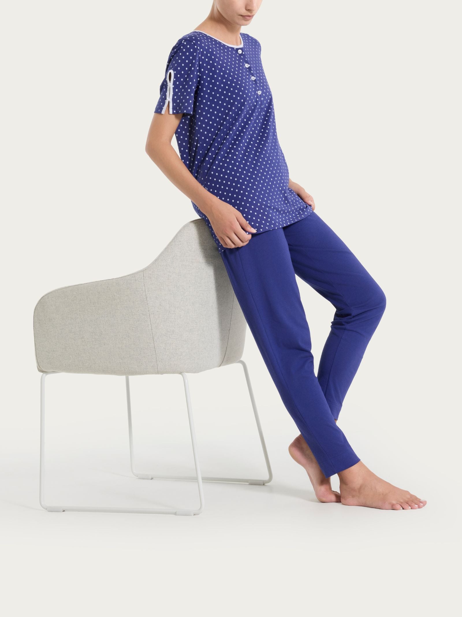 Ragno Sweet Emotion Pigiama Serafino Pois Navy Blue Cotone
