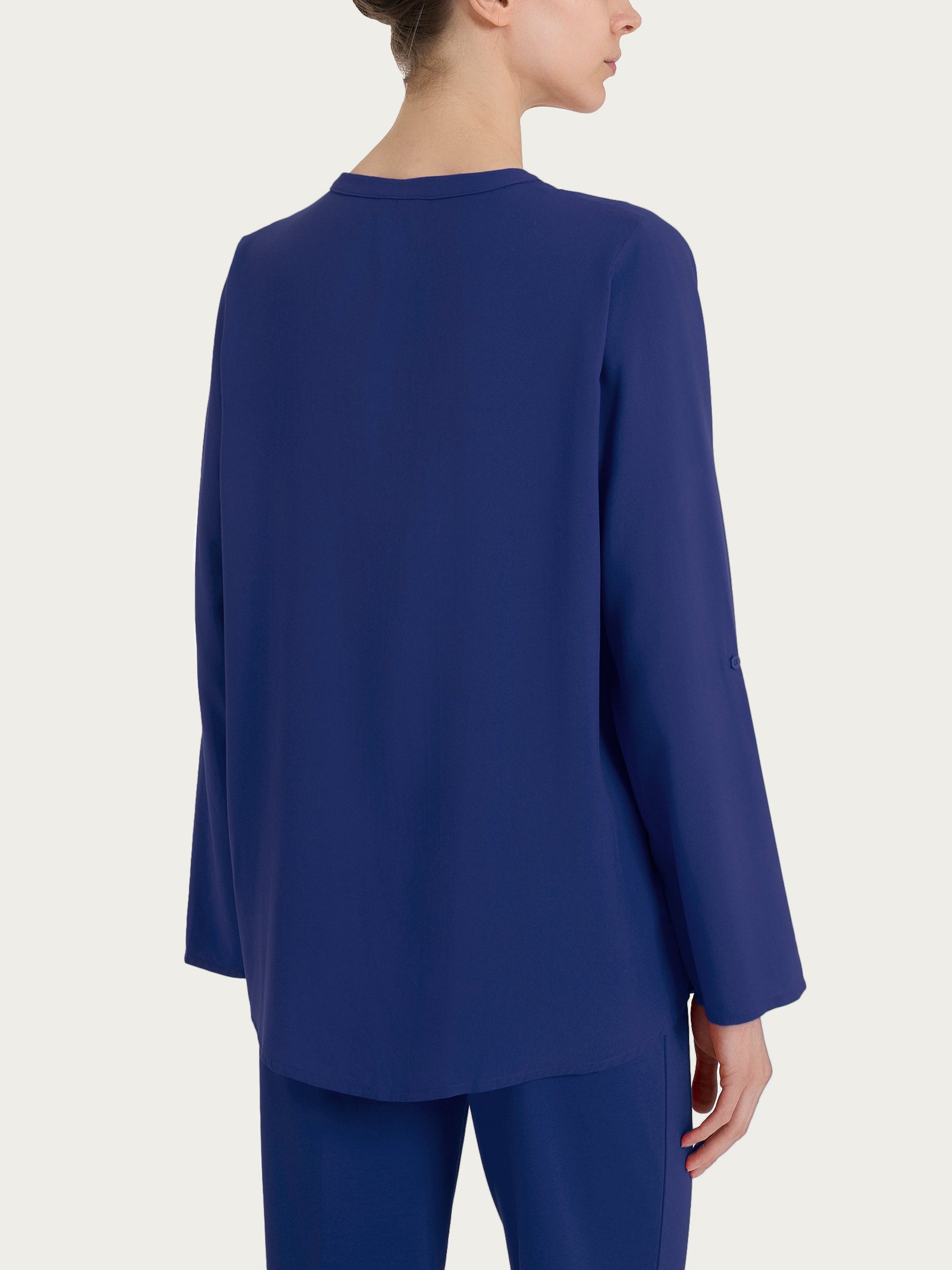 Ragno EcoSeta camicia collo coreana Blueberry raso viscosa