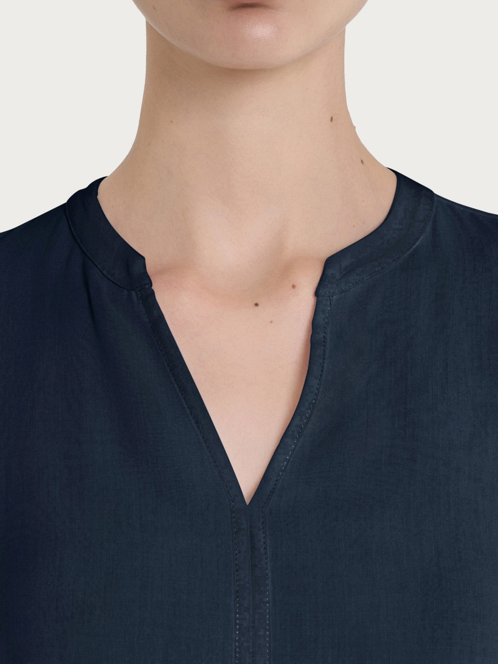 Ragno EcoSeta Blusa Collo Coreana Manica 3/4 Bleu viscosa