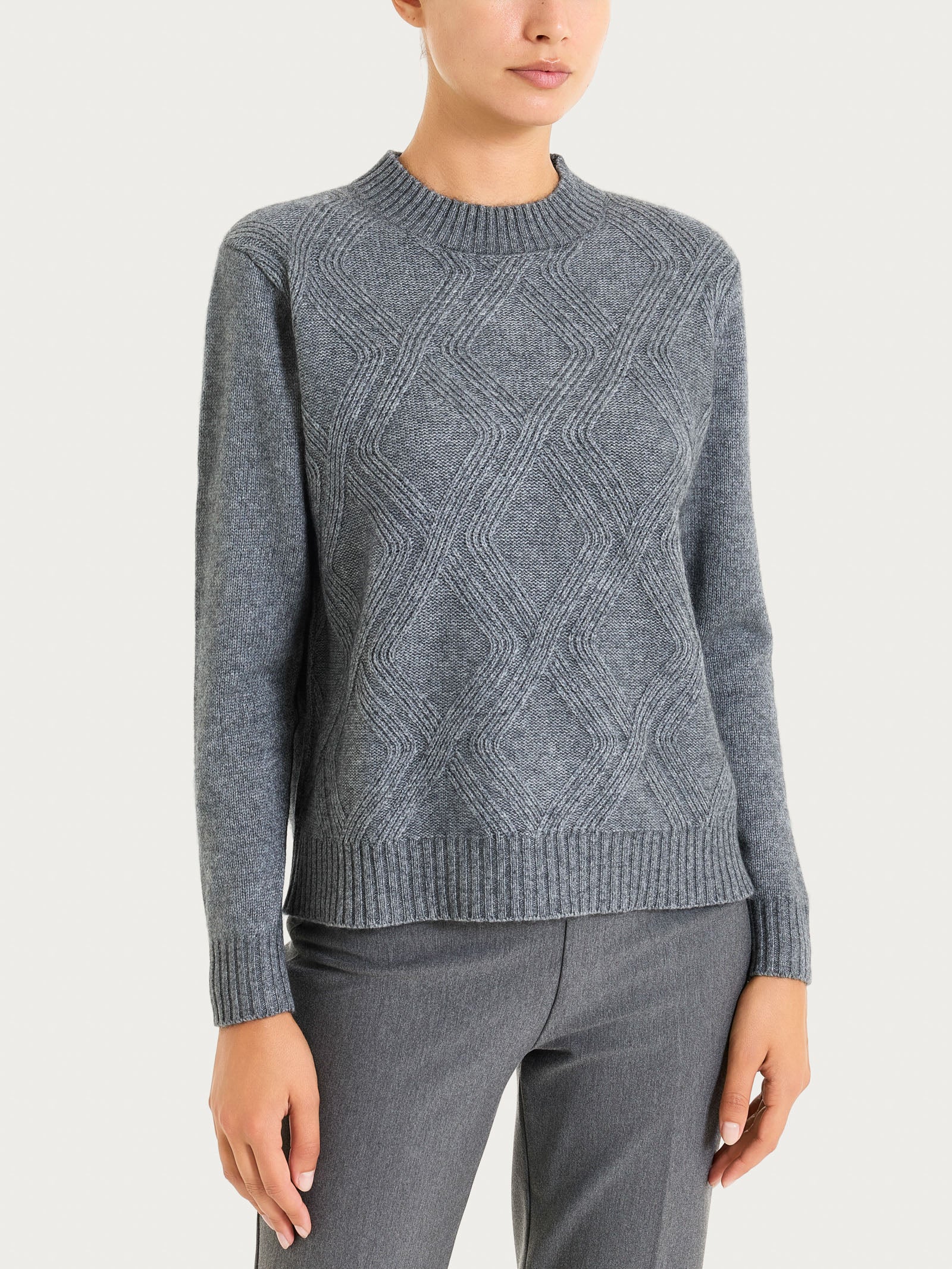 Ragno Natural Soft maglia girocollo trecce grigio Ferro Mel.