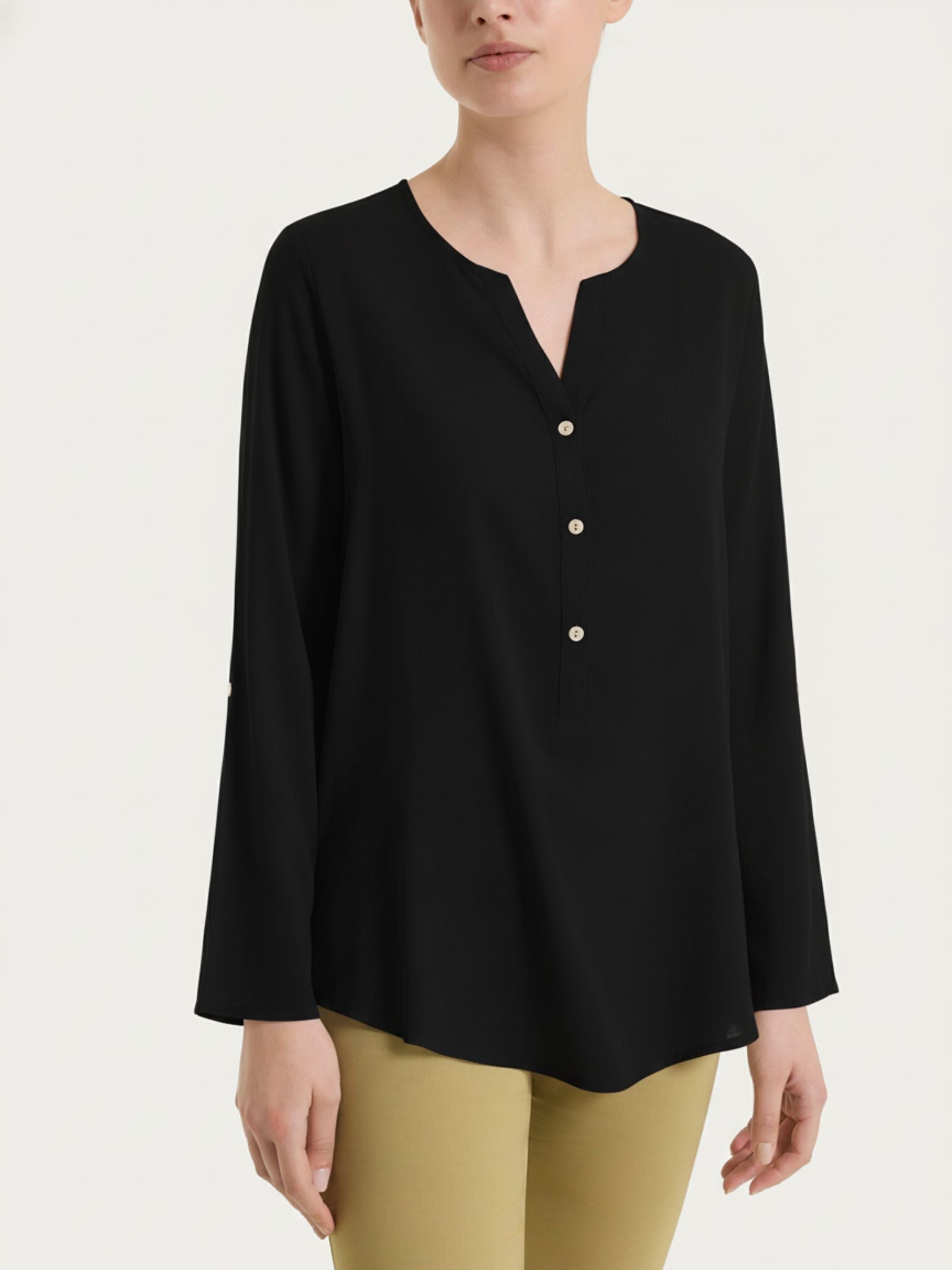 Ragno Voile Stretch serafino blusa nera manica lunga