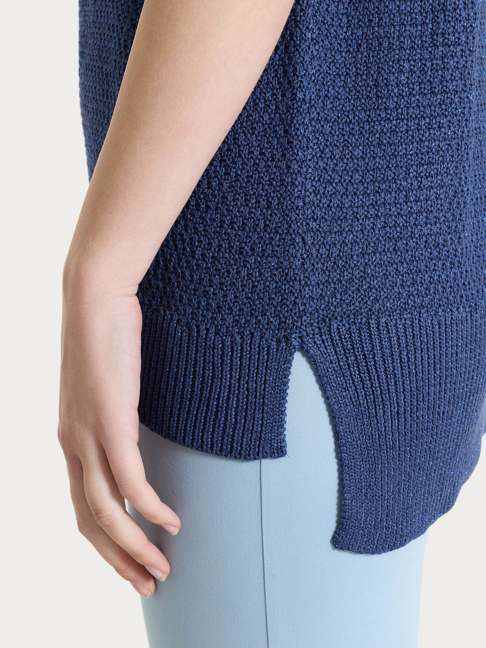 Ragno Smanicato Lurex Rice Stitch Gilet Oceana