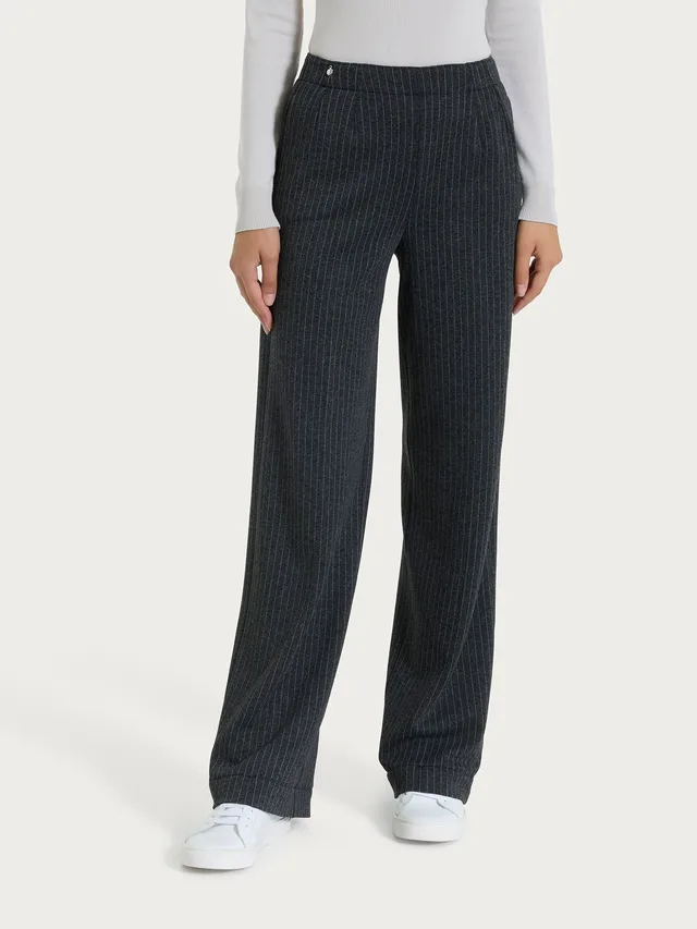 Ragno Eco Jacquard Pantalone Ampio Gessato Tasche Fant Oscuro Mel
