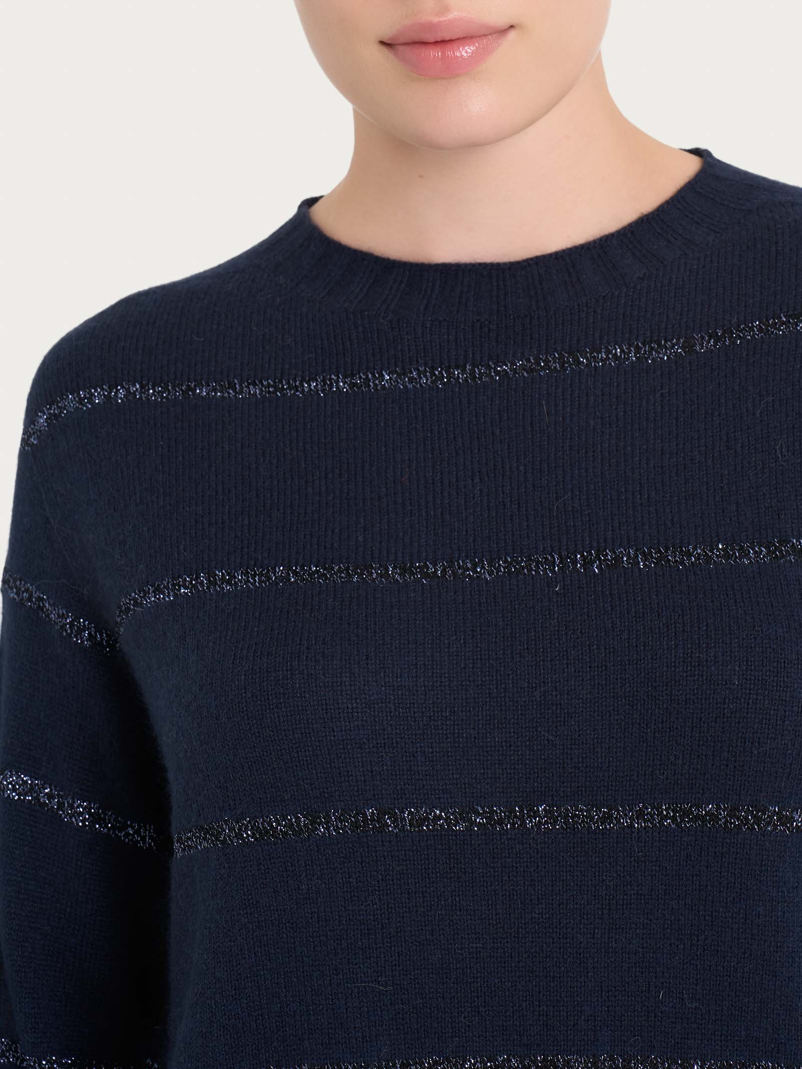 Ragno Maglia Girocollo Righe Angora Bleu blu donna