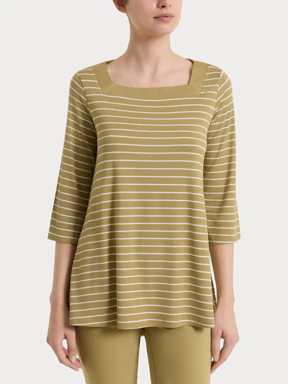 Ragno Summer Light Maglietta Righe Collo Squadrato Khaki Fresca
