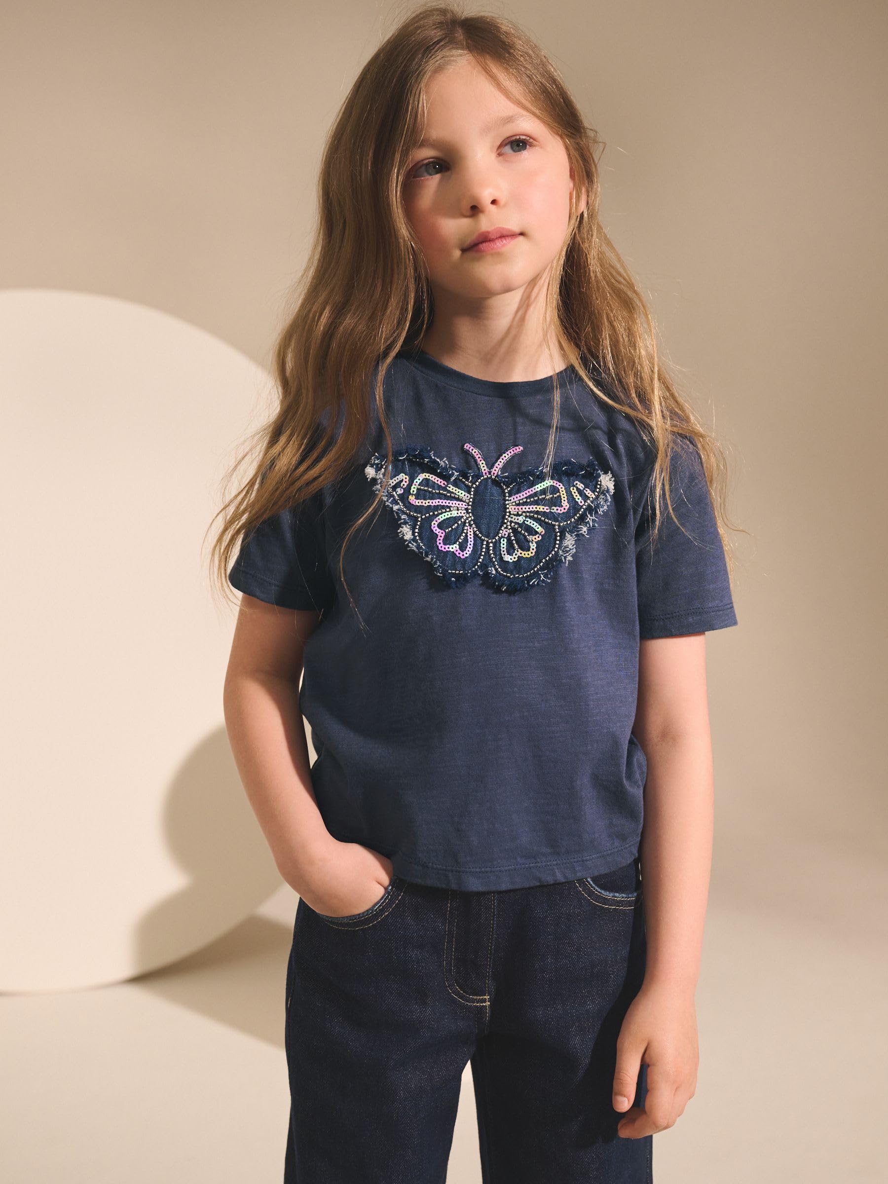 Next T-Shirt Farfalle Bambina 134 con Paillettes