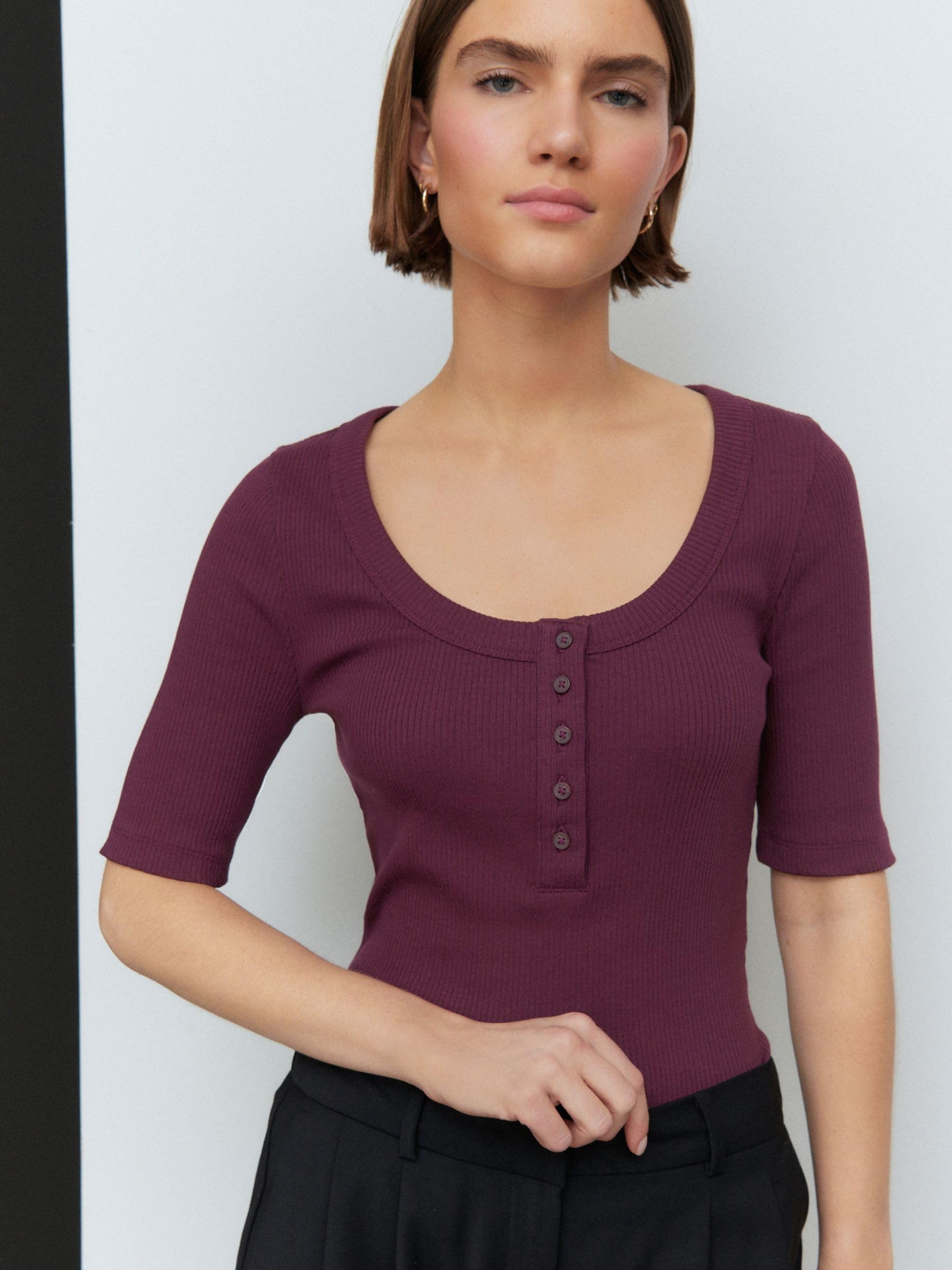 Next Top Henley Donna 46 Nero Coste Ampie Cotone