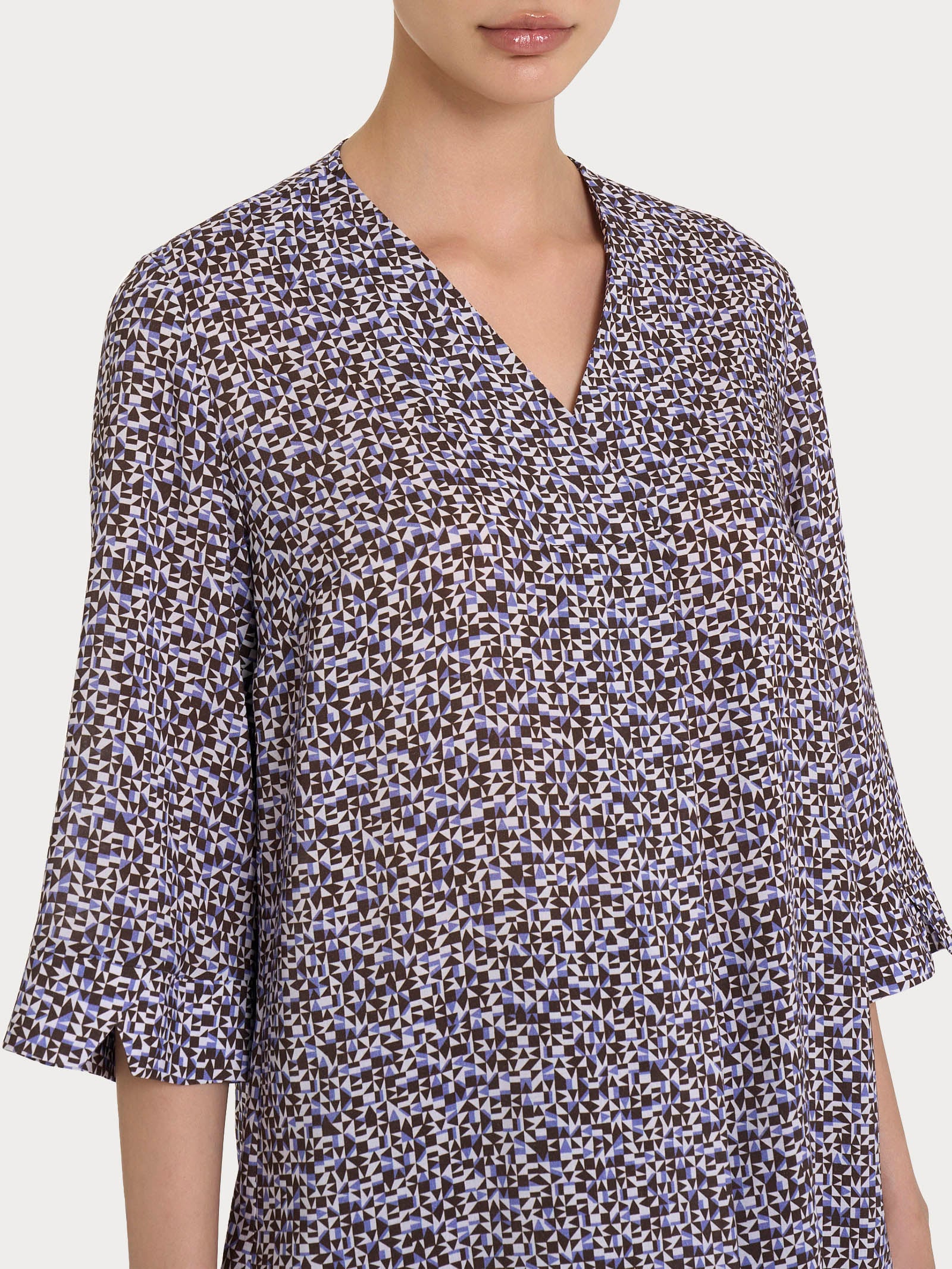 Ragno EcoSeta blusa geometrica manica 3/4 thistle