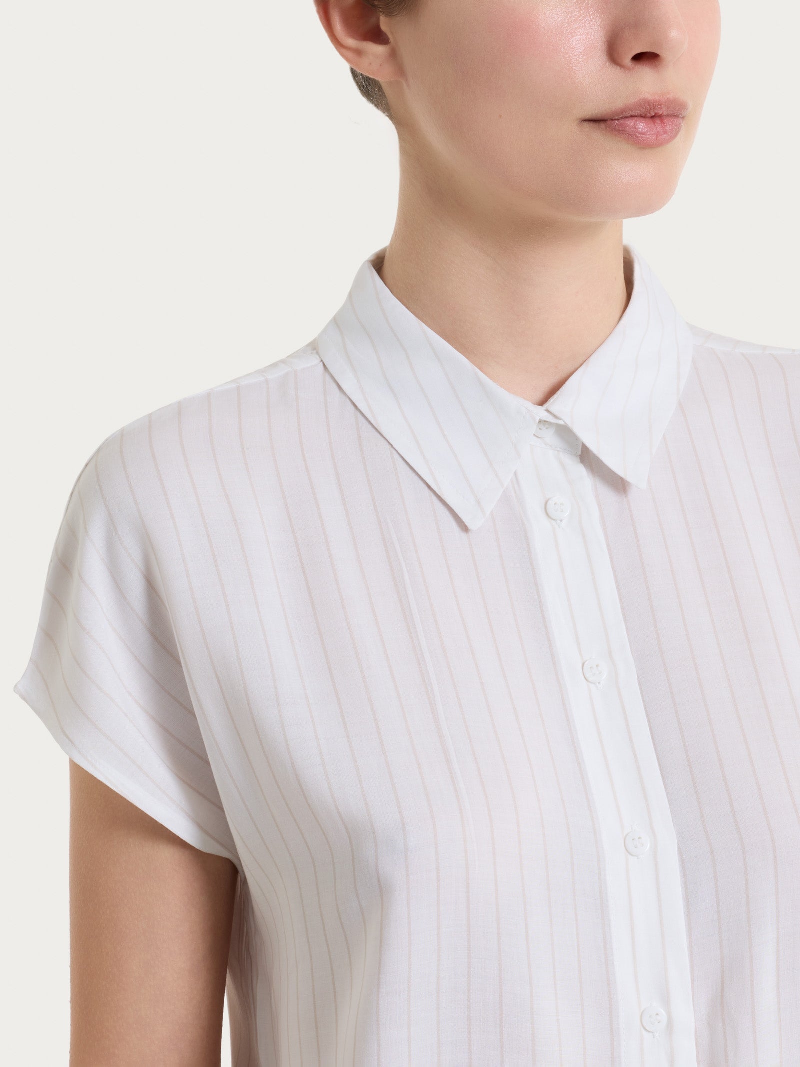 Ragno Ecoseta Camicia Rigata Manica Corta Champignon fluida