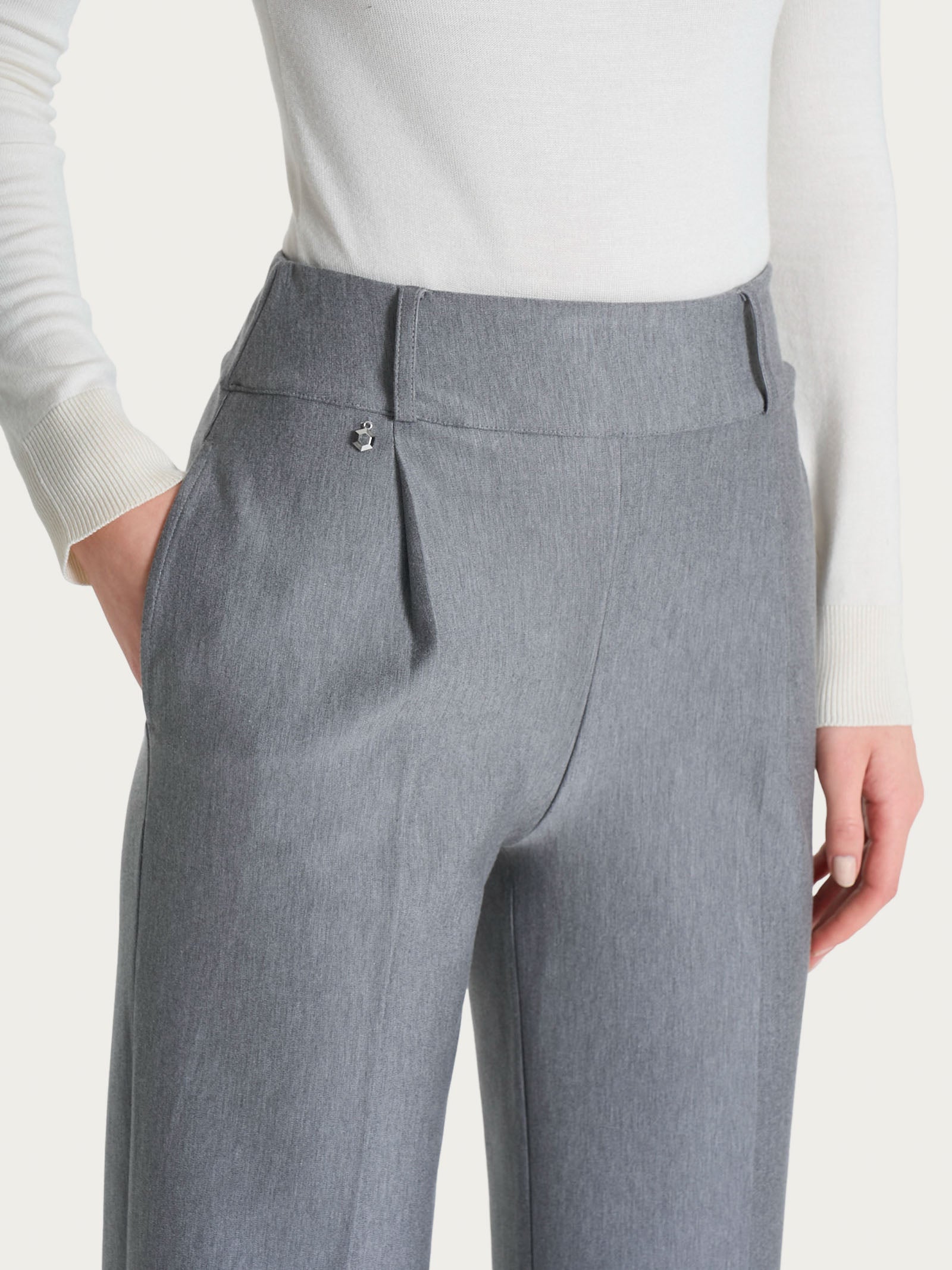 Ragno Compact Pantalone Ampio Wide Leg Grigio Mel. elasticizzato