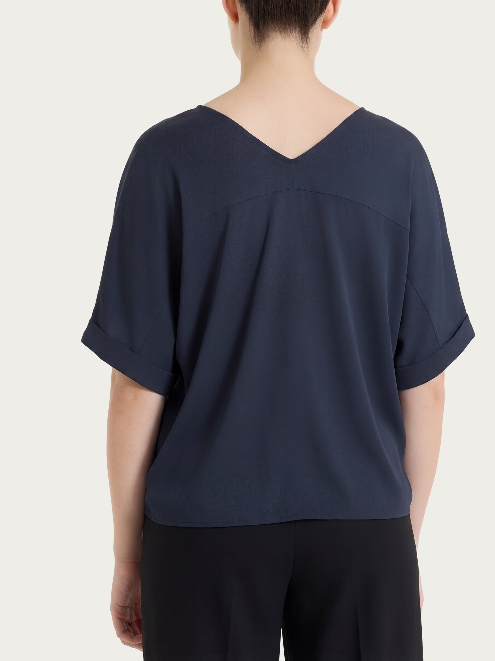 Ragno Voile Stretch blusa kimono scollo V blu