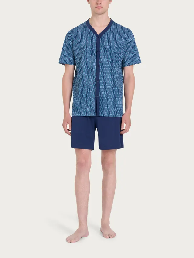 Ragno Pigiama Corto Aperto Uomo Cotone Blu Geometria