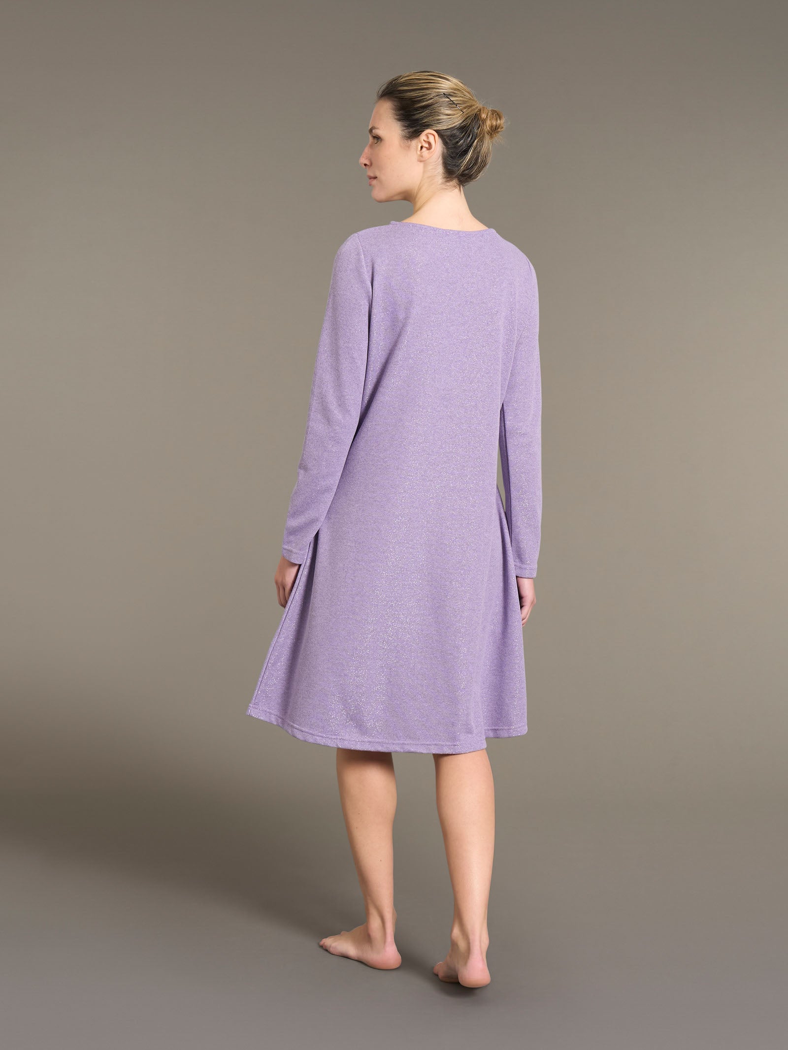 Ragno Camicia Notte Donna Manica Lunga Cotone Pile Lilla