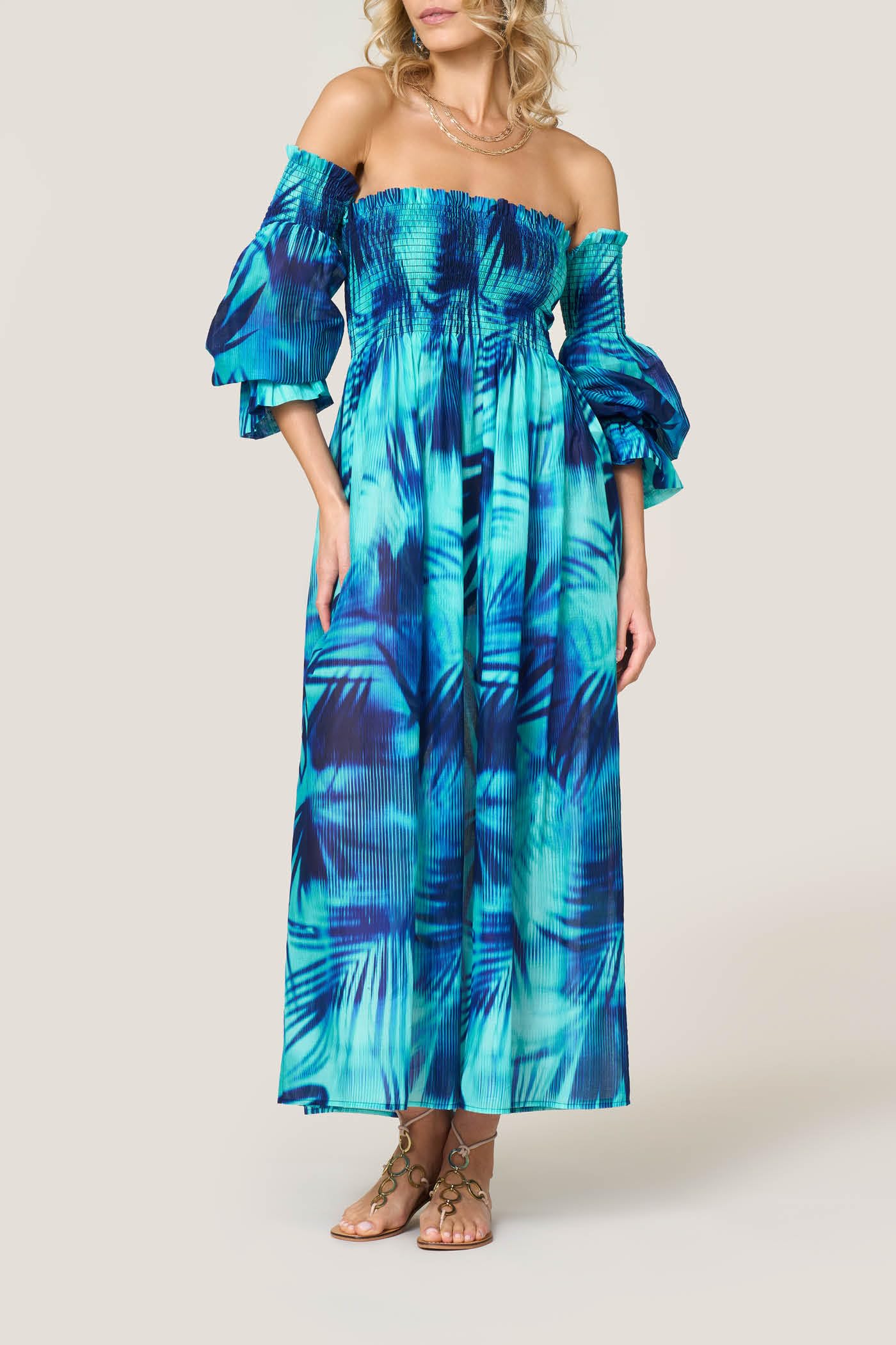 Goldenpoint Oasis abito lungo copricostume cotone multicolor