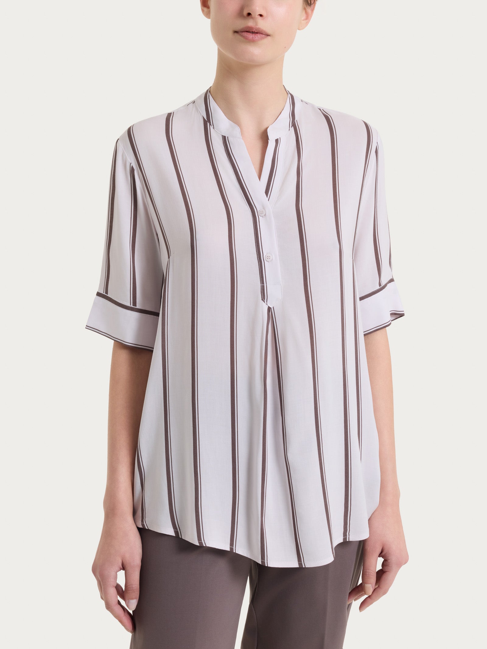 Ragno EcoSeta Blusa Manica Corta Plum Truffle a Righe