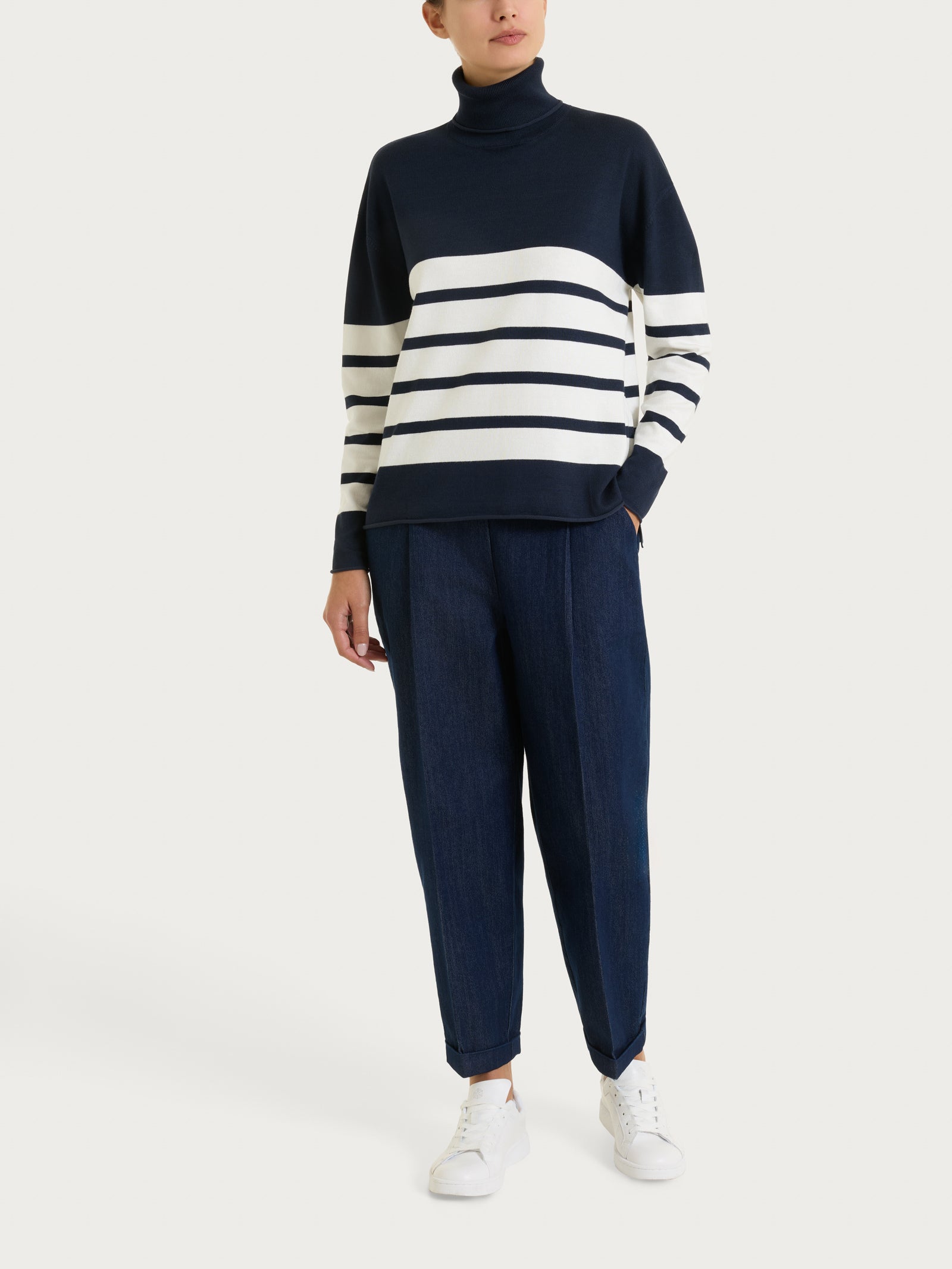 Ragno Four Seasons dolcevita righe Bleu elasticizzata