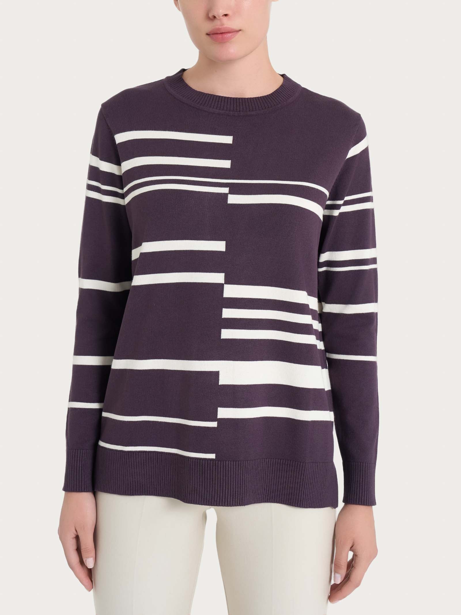 Ragno Four Seasons Maglia girocollo righe Plum Perfect