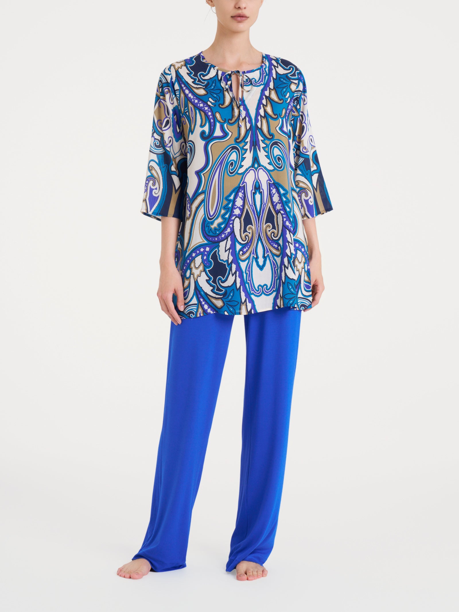 Ragno EcoSeta blusa lunga manica 3/4 blu viscosa