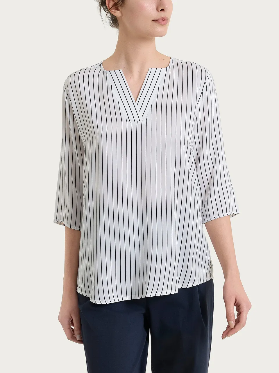 Ragno EcoSeta blusa righe fantasia bleu manica 3/4