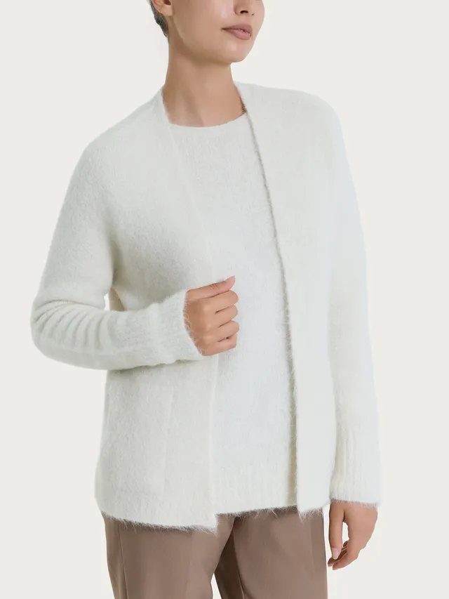 Ragno Merino Soft Cardigan Aperto Misto Alpaca Avorio