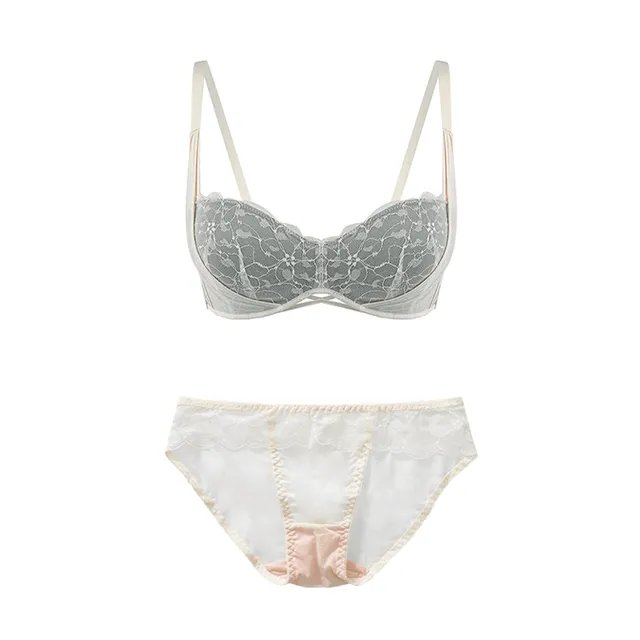 Maria Grazia Severi Pearl Grey completo intimo mesh grigio perla 2 pezzi