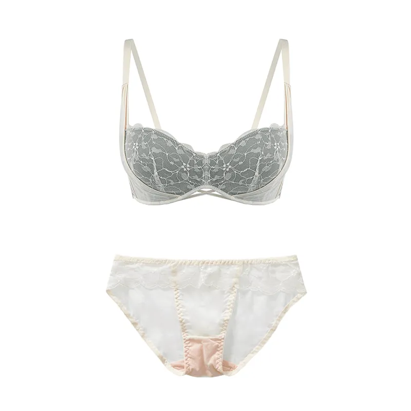 Maria Grazia Severi Pearl Grey completo intimo mesh grigio perla 2 pezzi