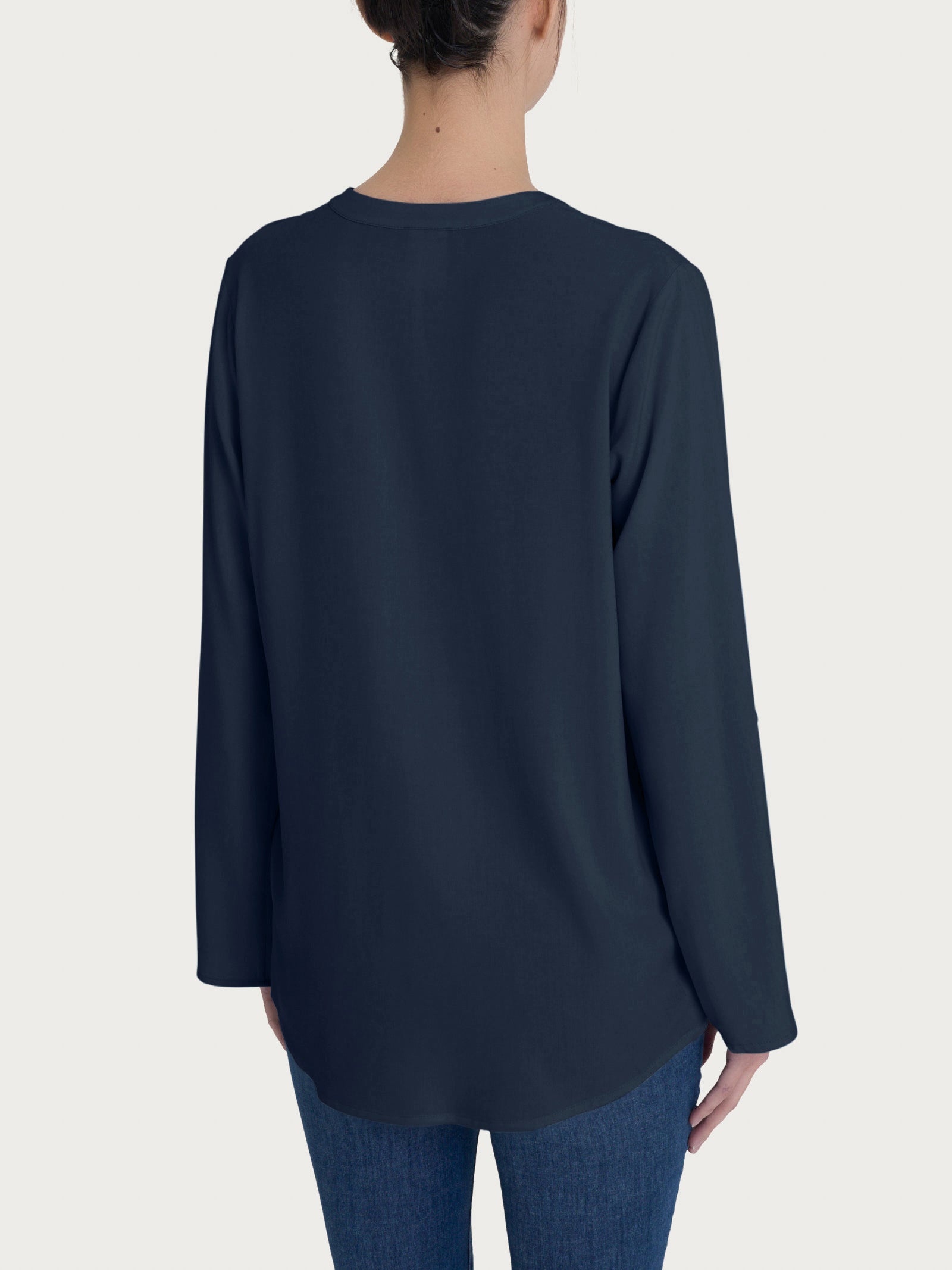 Ragno EcoSeta blusa coreana Bleu fluida manica lunga