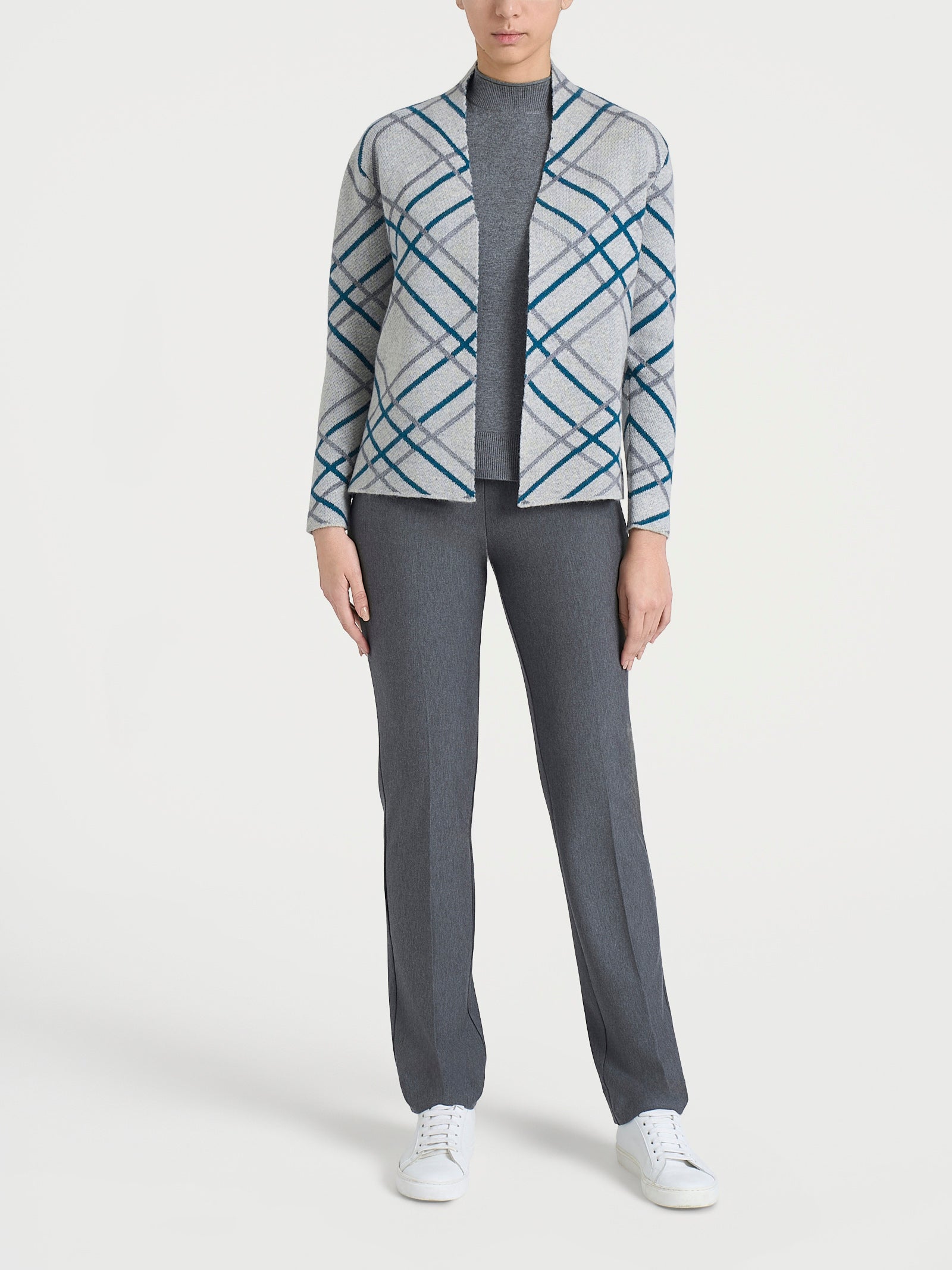 Ragno Natural Soft cardigan aperto check donna Fant.Ghiaia Mel. viscosa