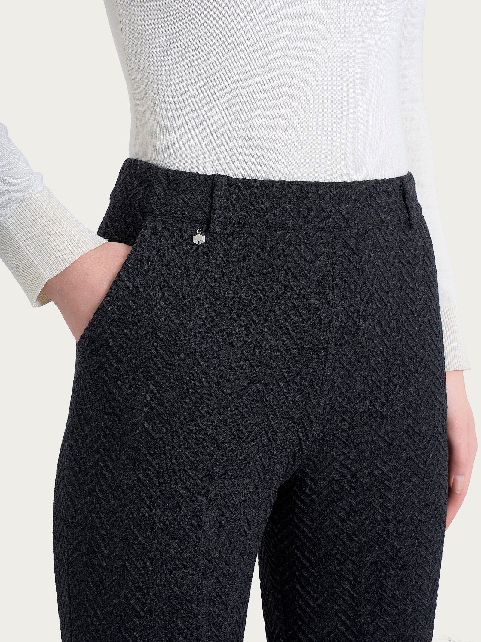 Ragno Eco Jacquard Oscuro pantalone dritto donna nero