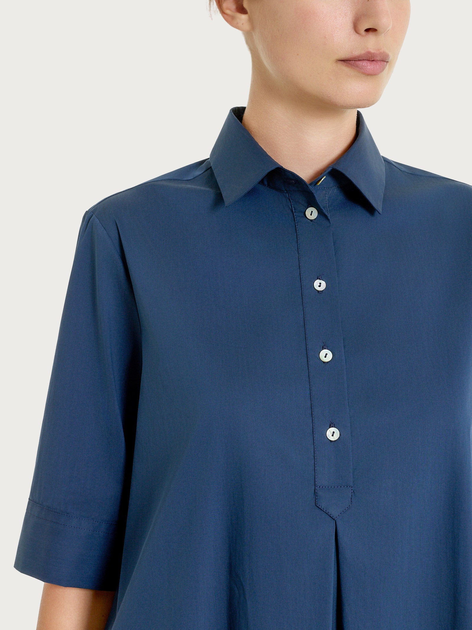 Ragno Abito Camicia Poplin Cotone Bleu tasche