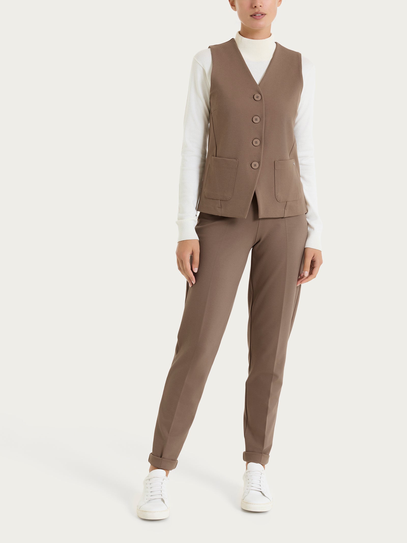 Ragno Cashmere Compact gilet 4 bottoni Pine Bark donna