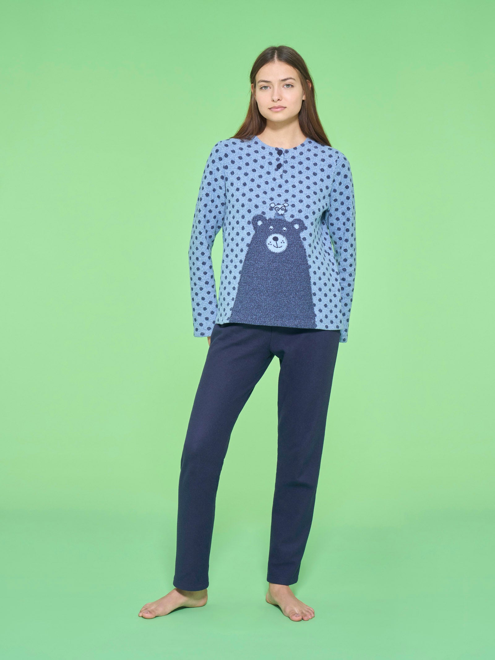 Ragno Pigiama Serafino Pois Donna Delave Cotton Pile