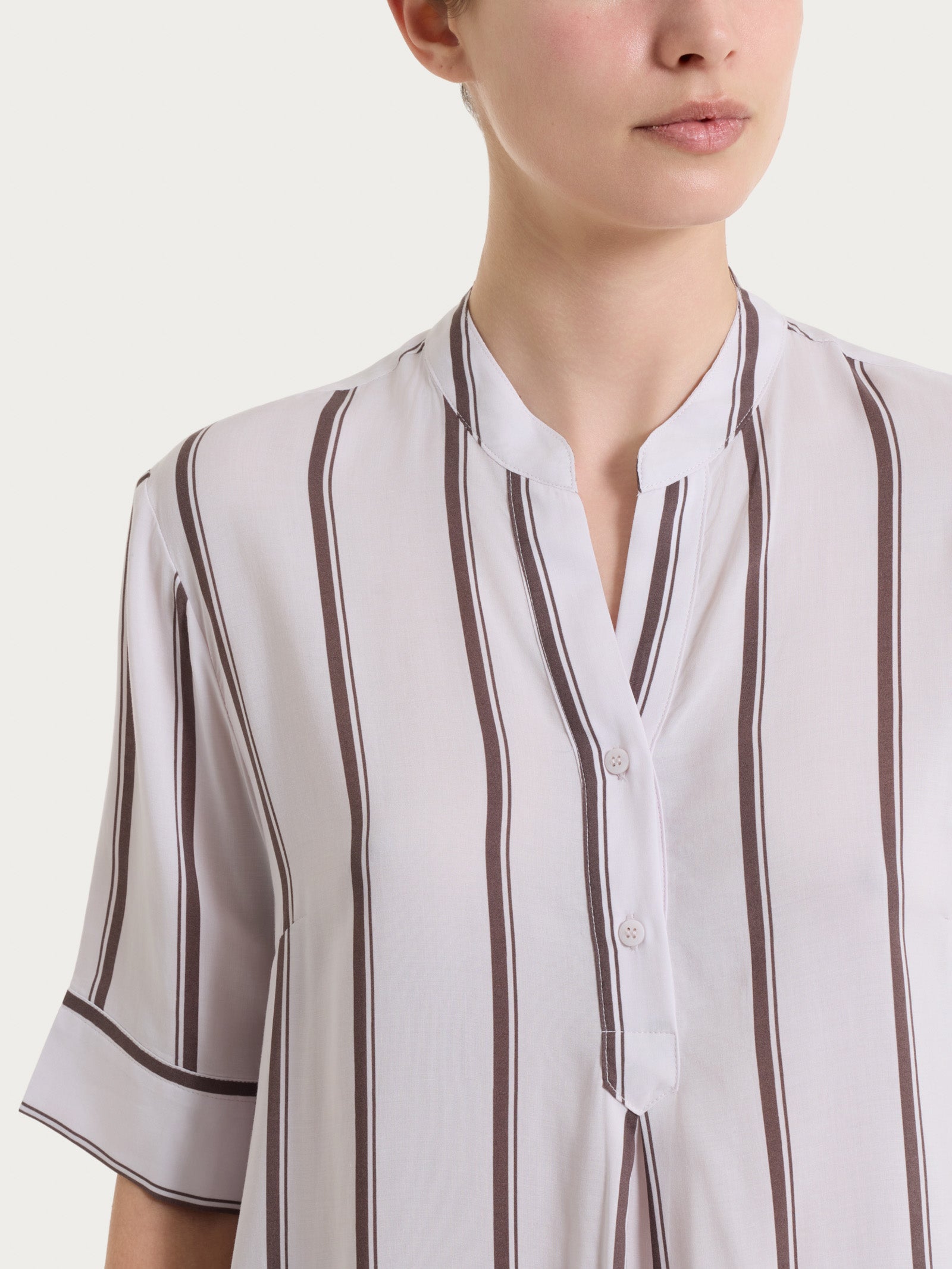 Ragno EcoSeta Blusa Manica Corta Plum Truffle a Righe
