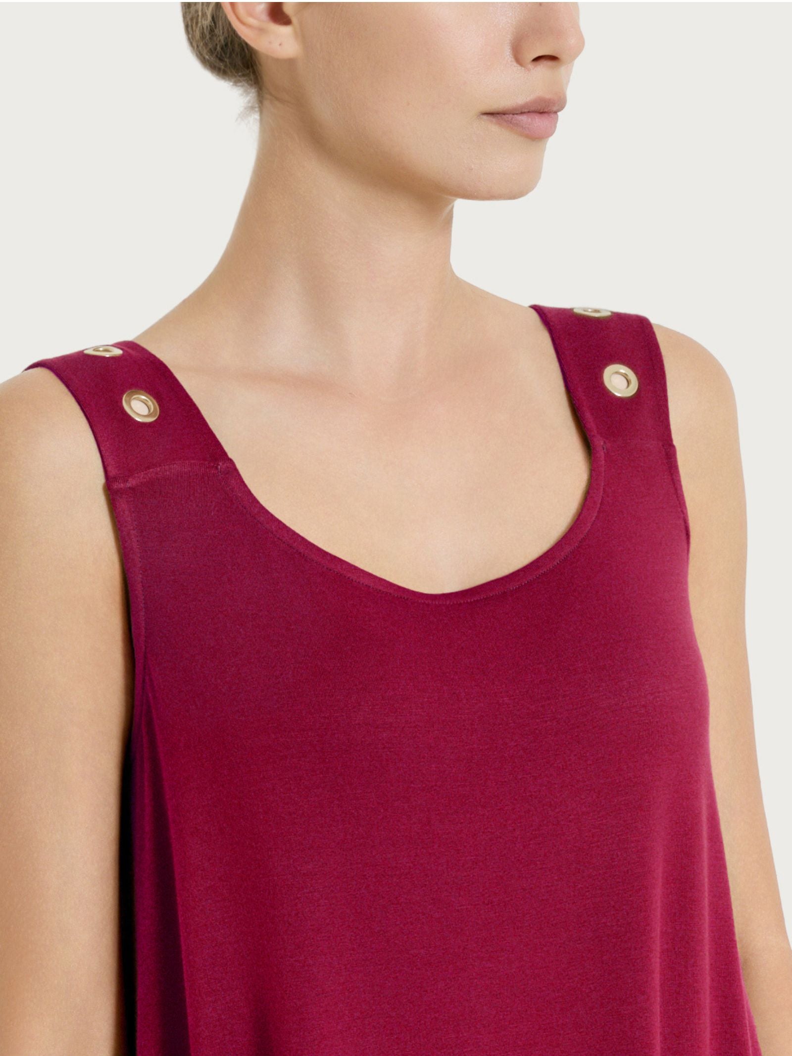 Ragno Viscosa Summer smanicato con occhielli abito Beet Red fresco