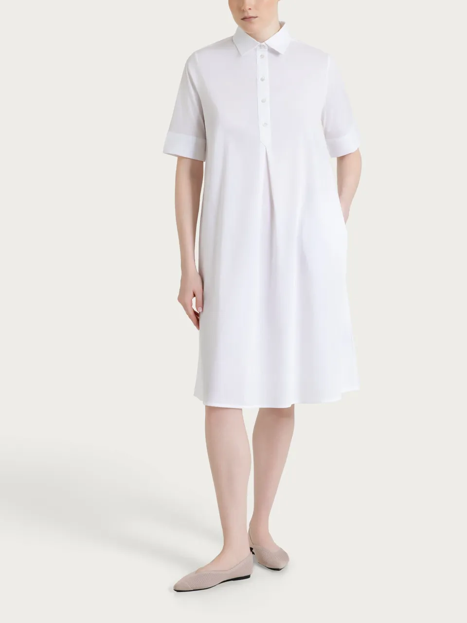 Ragno Abito Collo Camicia Poplin Cotone Bianco Manica Corta