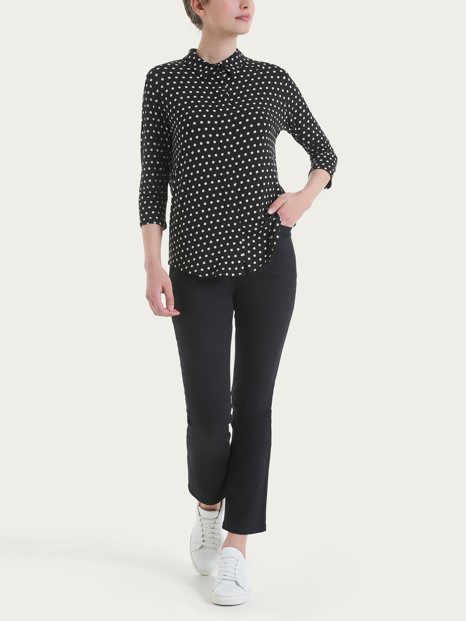 Ragno Viscosa Summer Camicia Pois Nero Manica 3/4
